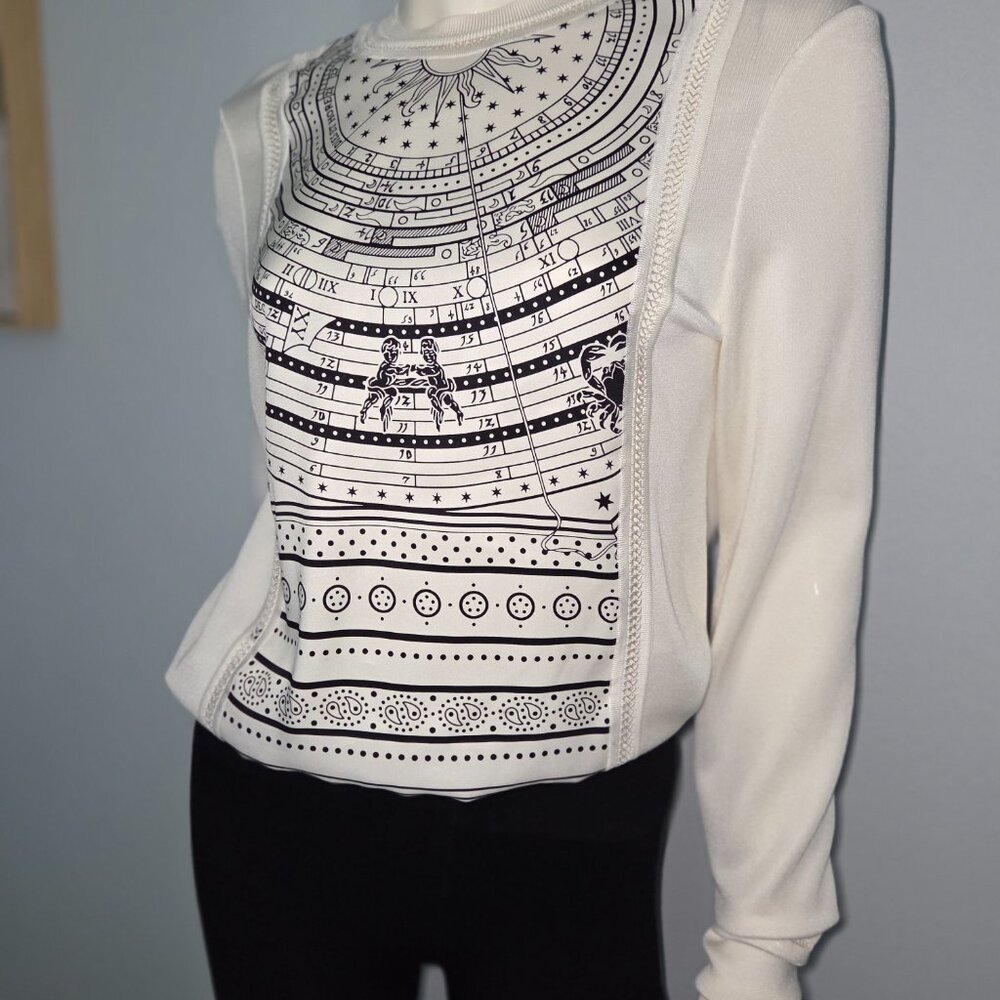 NWT Hermes Black & White Zodiac Silk Sweatshirt 36/XS